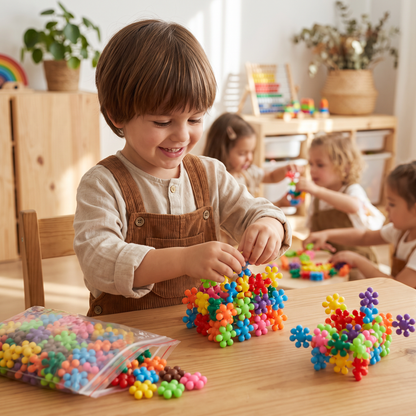 Set de Bloques de Construcción Montessori en Forma de Flor de Ciruelo