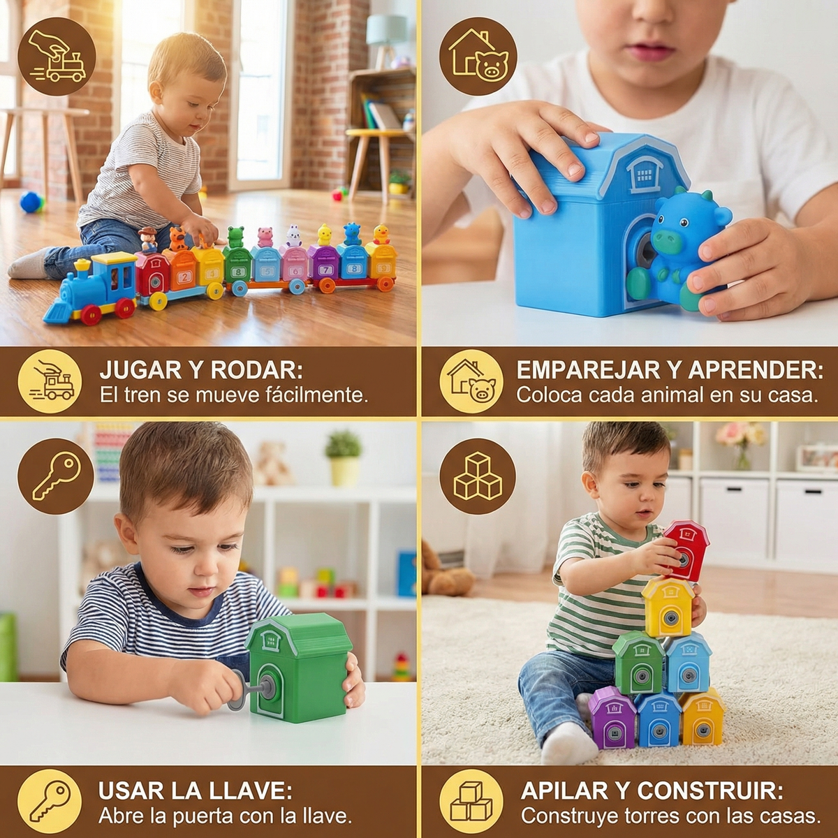 Tren de aprendizaje Montessori granja para niños